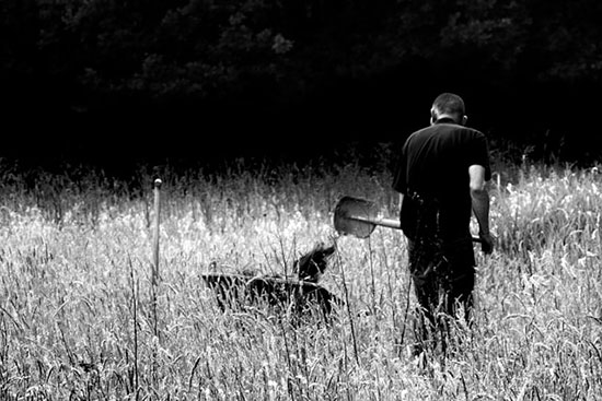 Man in a Field Digging a Hole to Bury his Talent The image of a man digging a hole in a field represents the servant in the parable who buried his one talent. And it demonstrates what we do when we don't use what God's given us for His glory.