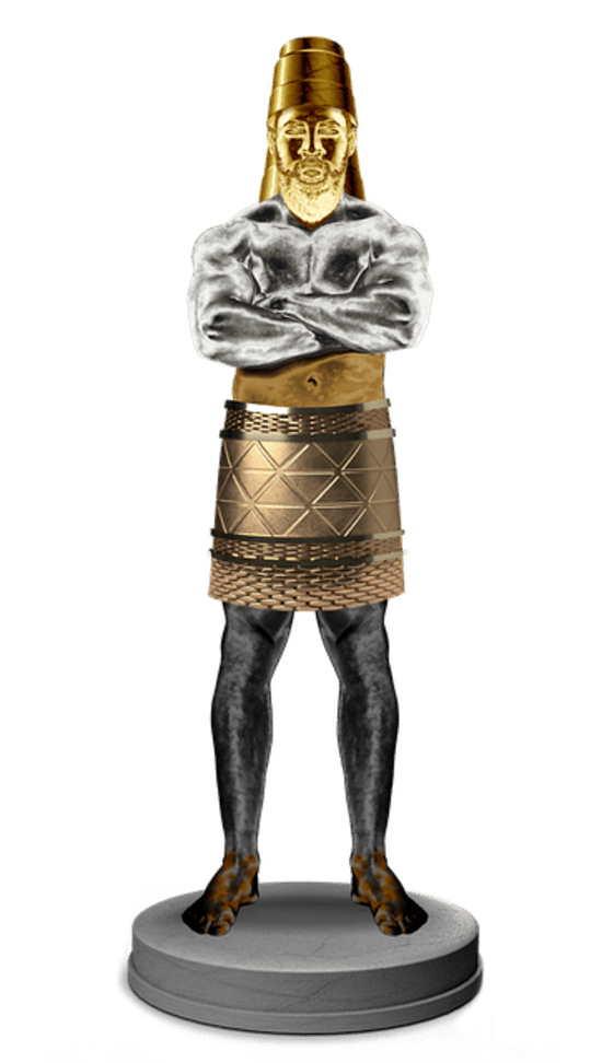 Model of Statue in Nebuchadnezzar's Dream The statue in Nebuchadnezzar's dream that had a golden head, chest and arms of silver, waist and thighs of bronze, legs of iron, and feet of iron and clay